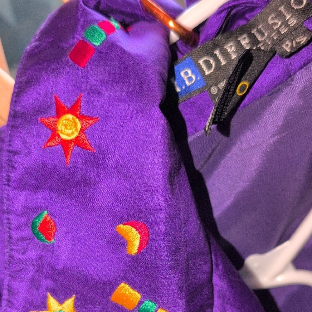 Vibrant Purple and Orange Quilted Embroidered Bomber Jacket